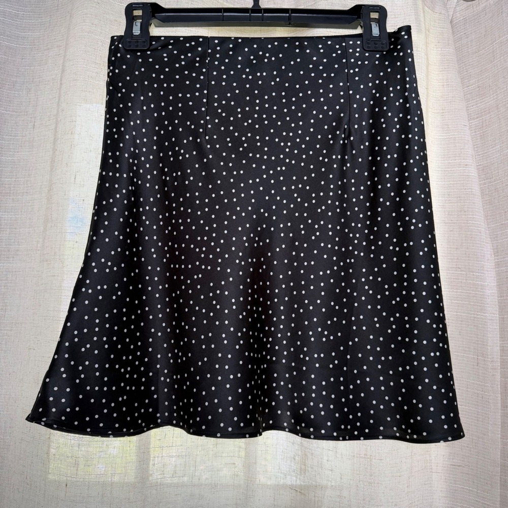 NWT Quince 100% Washable Mulberry Silk Mini Skirt Polka Dot Black White Womens S